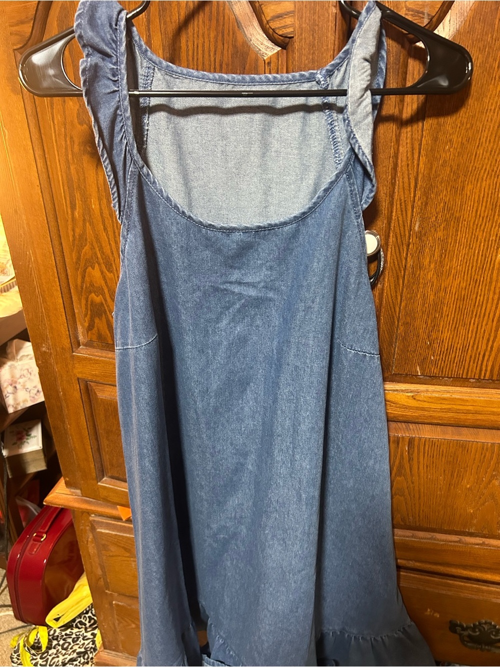 SHEIN Blue Denim Ruffle Strap Women's Dress